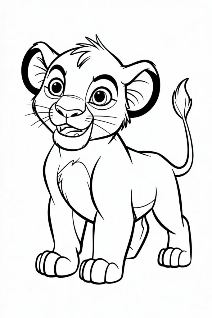 Disegno da colorare di Simba cucciolo dal film Il Re Leone.