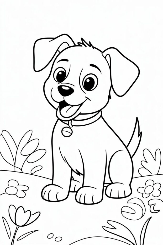 Cagnolino sorridente da colorare, perfetto per i bambini