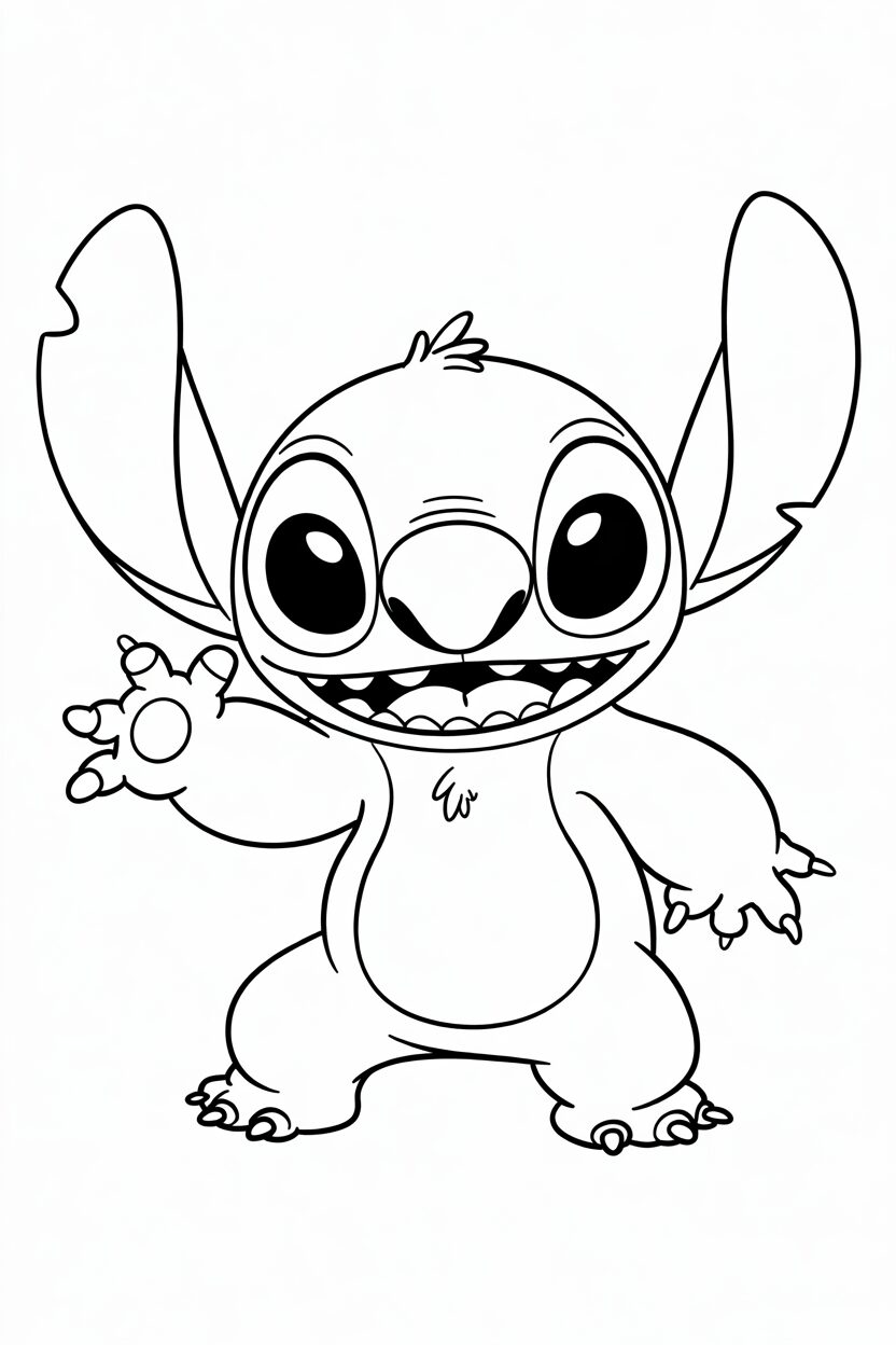 Stitch che saluta con la mano alzata sorridendo