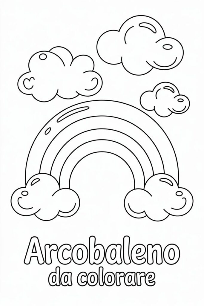 Arcobaleno da colorare con nuvole e scritta per bambini