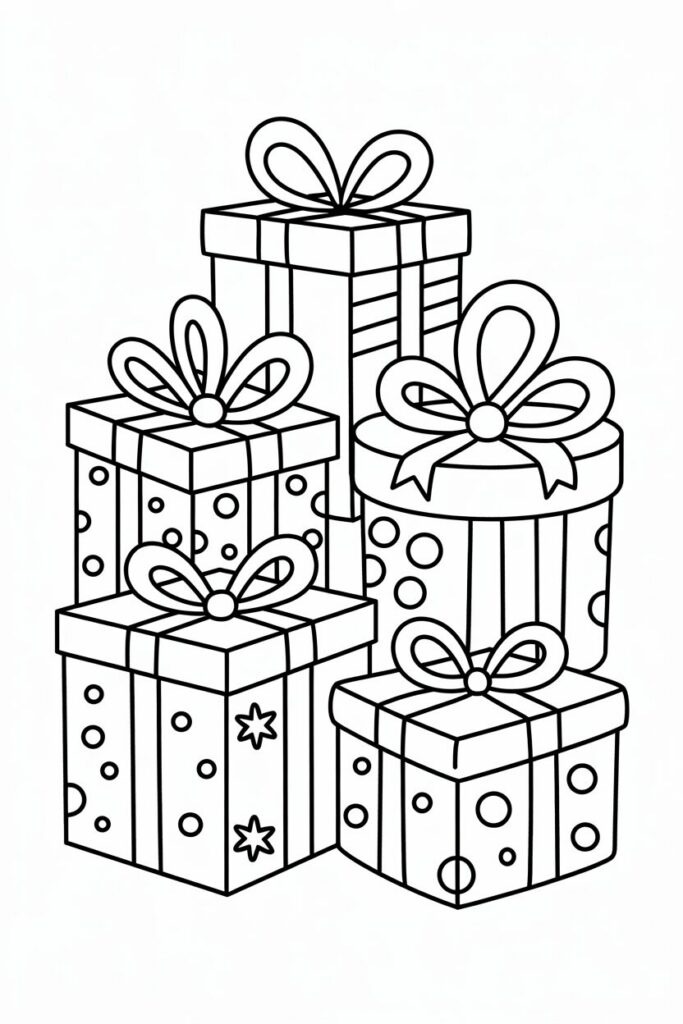 Disegno di regali di Natale da colorare e stampare per bambini